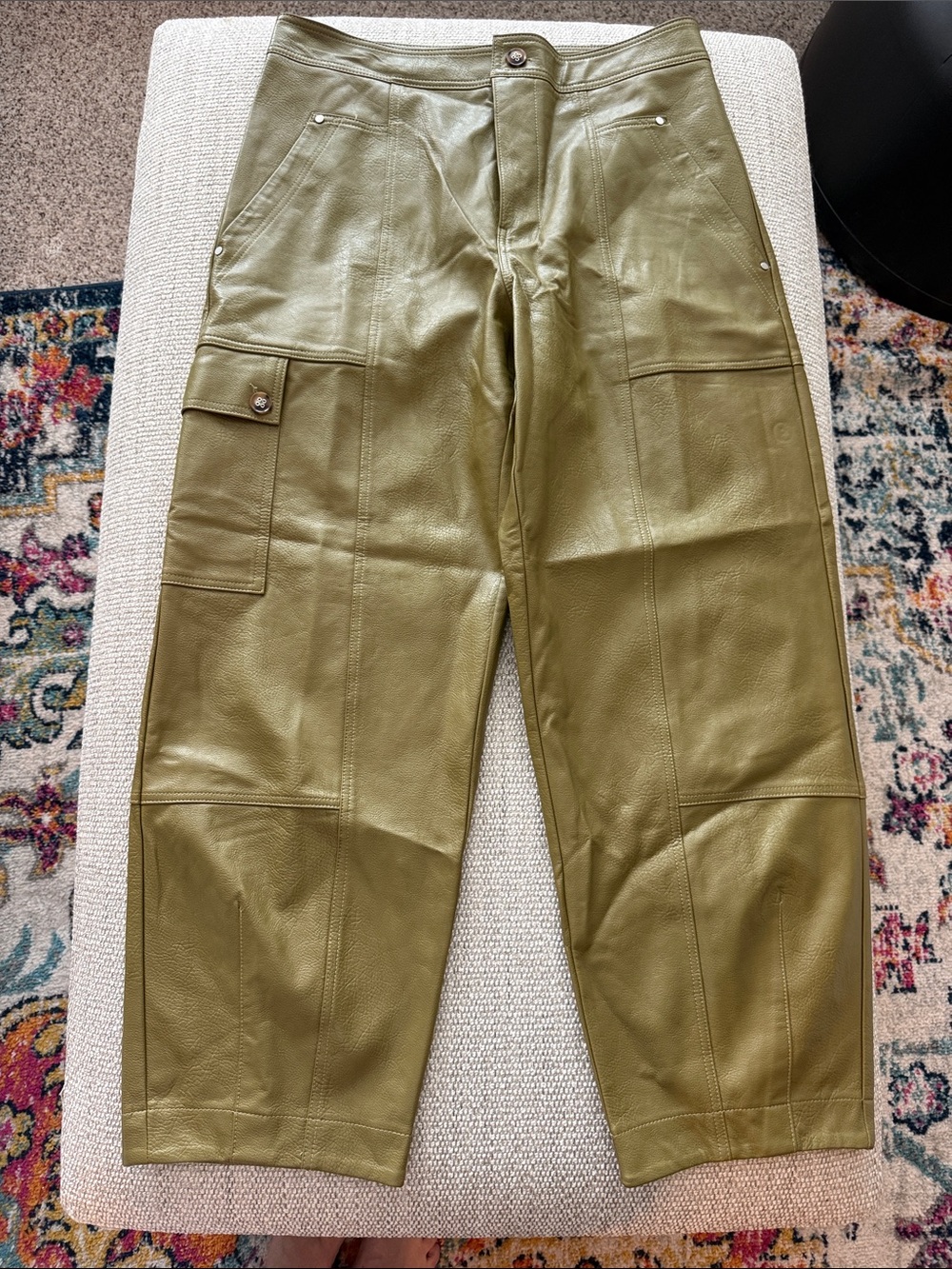 Anthropologie Olive Green Leather Utility Pants